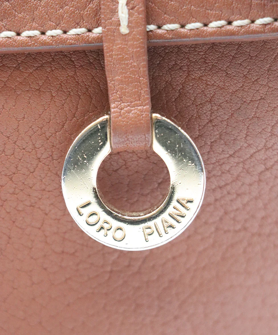 Loro Piana Brown Camel Leather Shoulder Bag Handbag - Image 12
