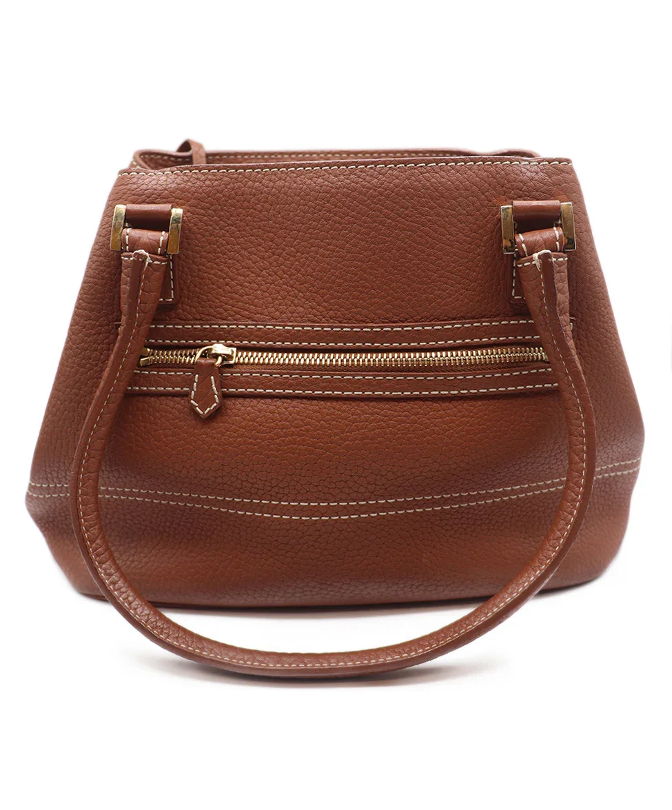 Loro Piana Brown Camel Leather Shoulder Bag Handbag - Image 4