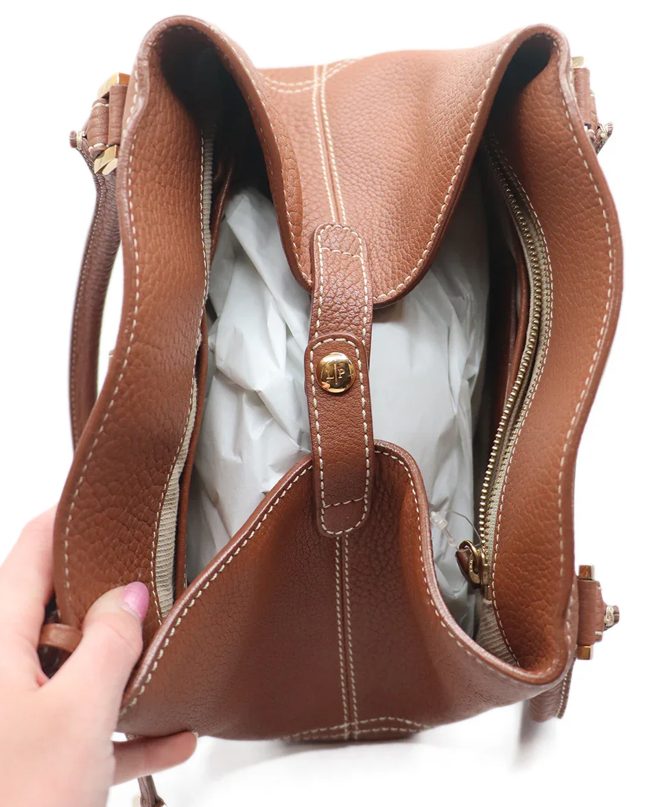 Loro Piana Brown Camel Leather Shoulder Bag Handbag - Image 9