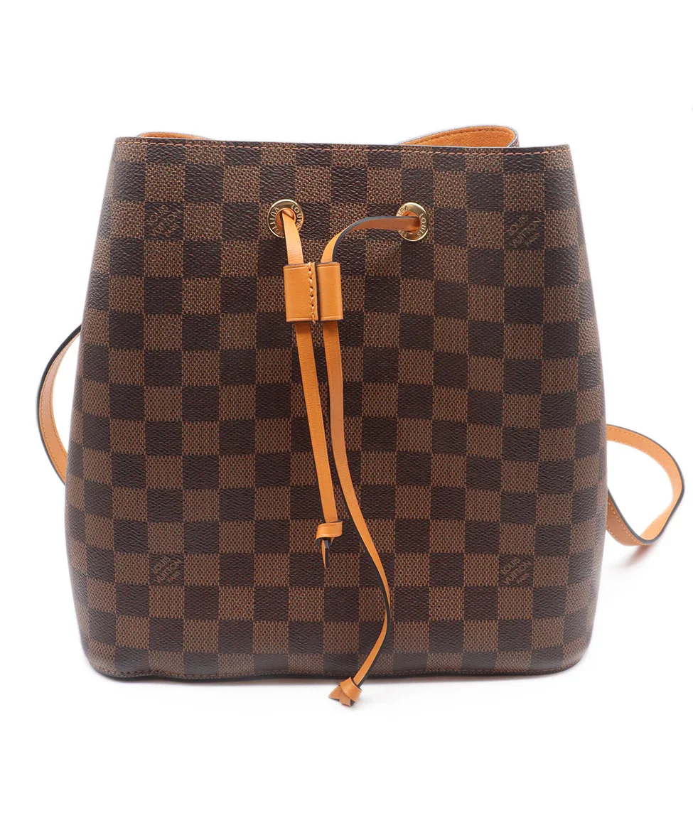Louis Vuitton Leather Brown Tan & Monogram Drawstring Handbag