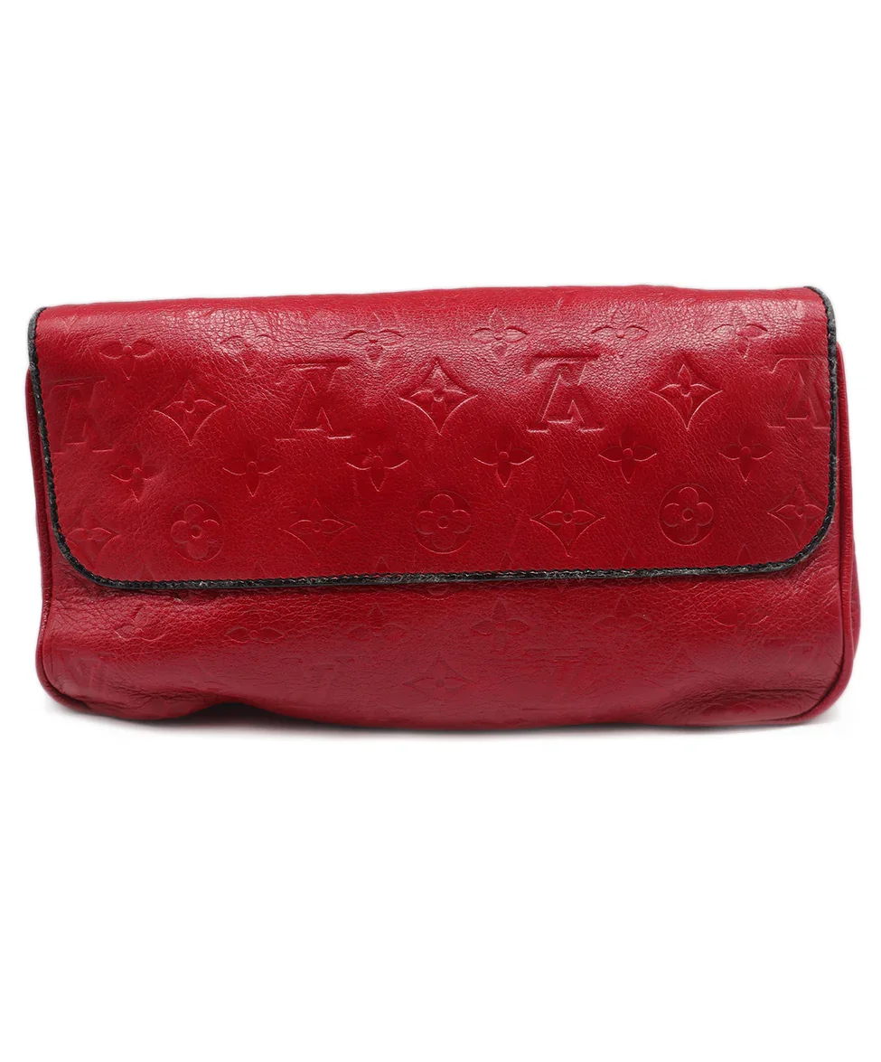 Louis Vuitton Red Leather Gold Lock Trim Clutch - Image 3