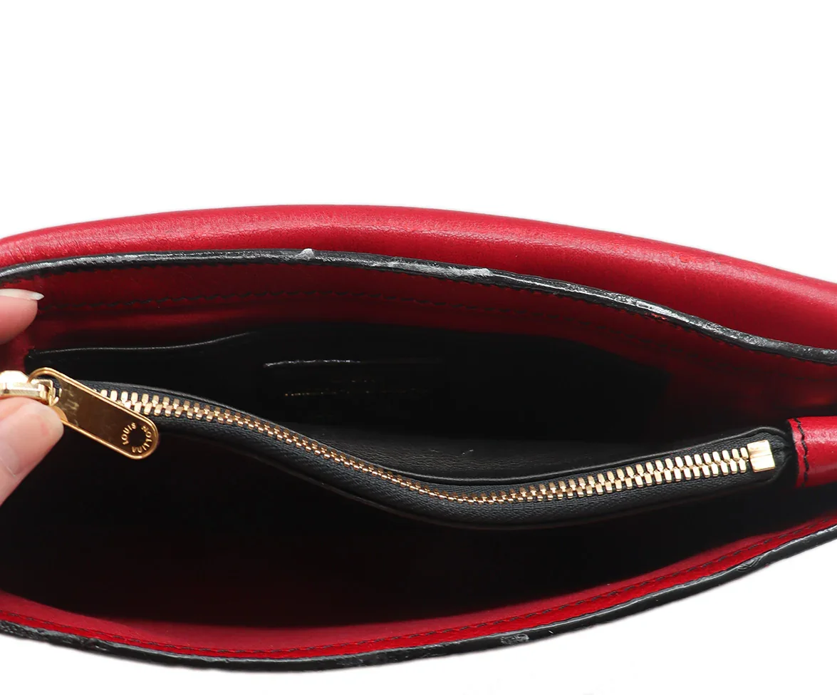 Louis Vuitton Red Leather Gold Lock Trim Clutch - Image 7