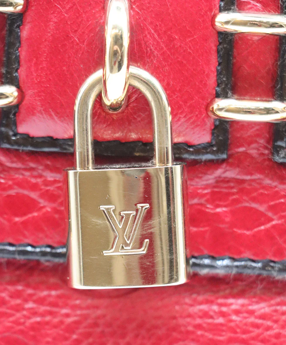 Louis Vuitton Red Leather Gold Lock Trim Clutch - Image 9