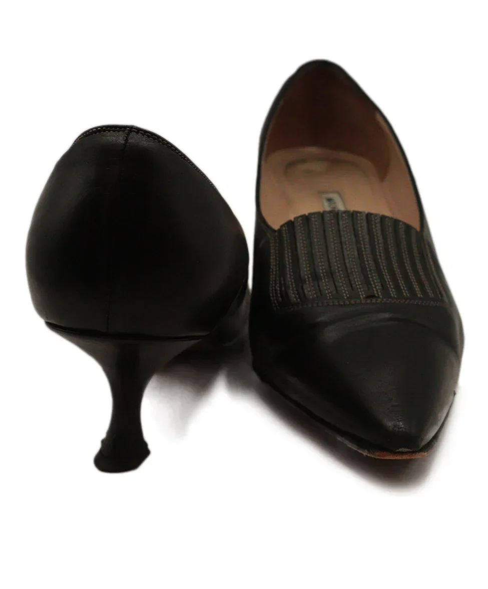 Manolo Blahnik Black Leather Stitched Heels sz 7 - Image 3