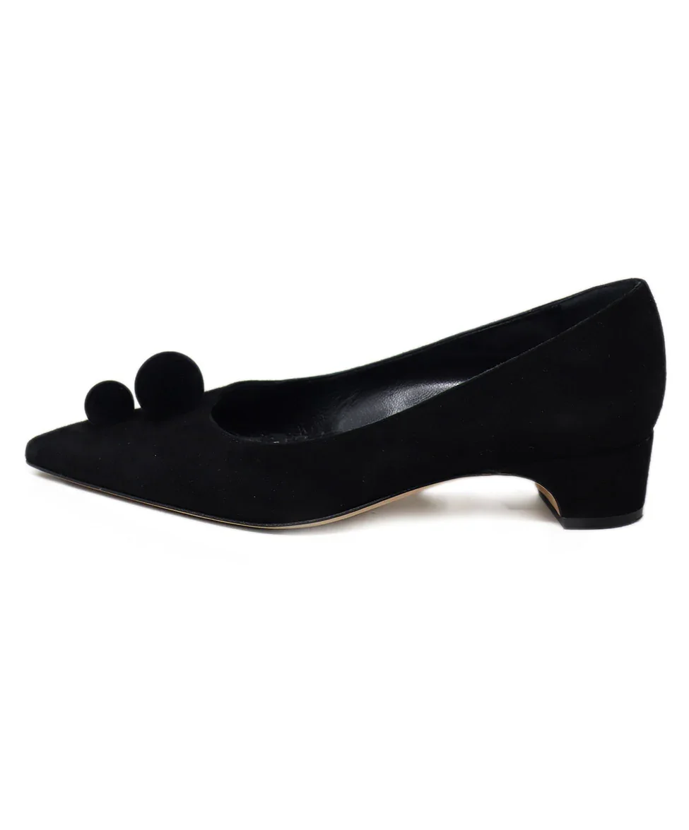 Manolo Blahnik Black Suede Pom-Pom Heels sz 8 - Image 2