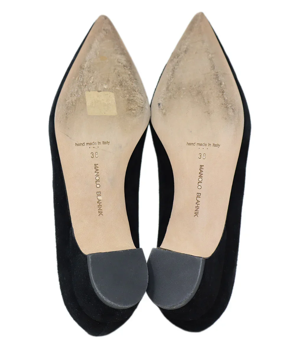 Manolo Blahnik Black Suede Pom-Pom Heels sz 8 - Image 5