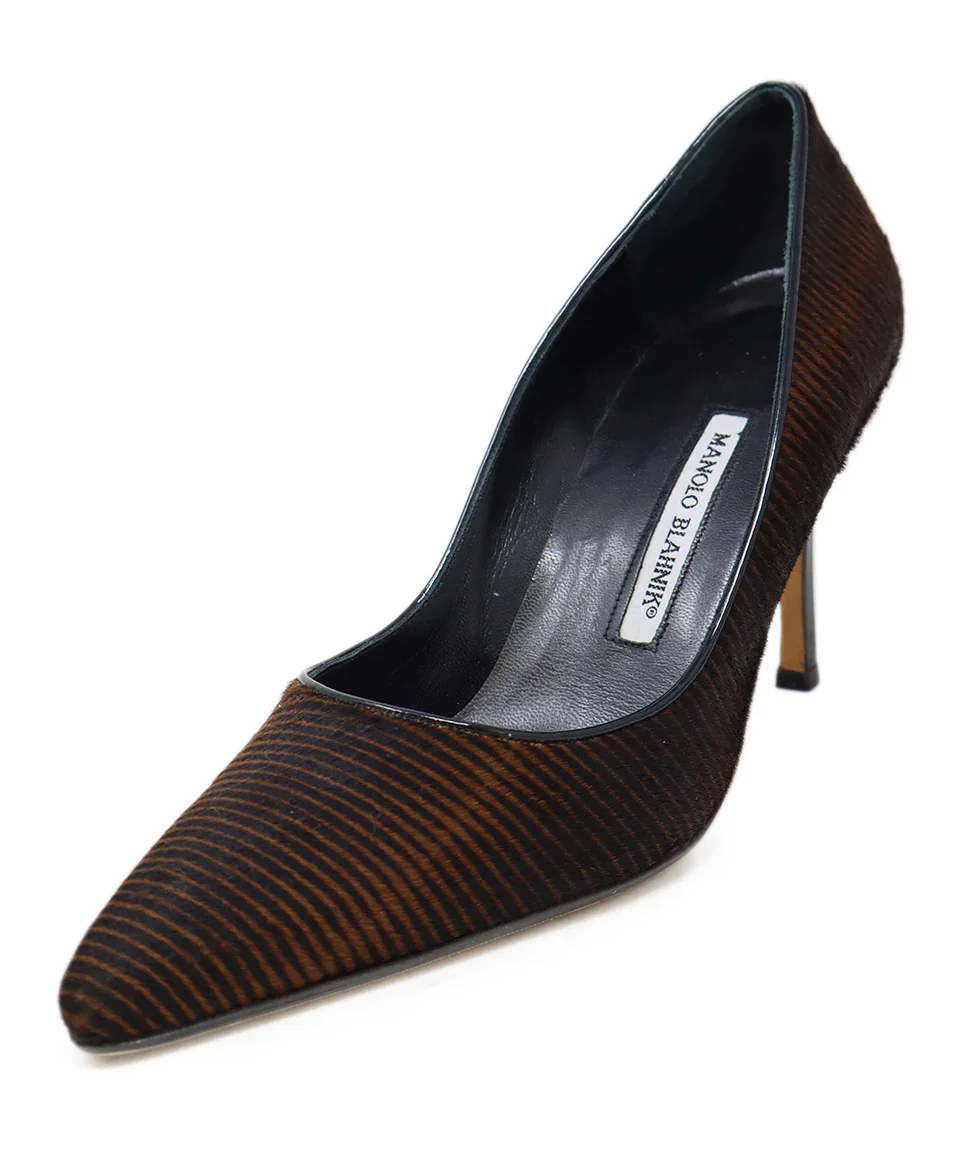 Manolo Blahnik Brown & Black Fur Heels sz 11