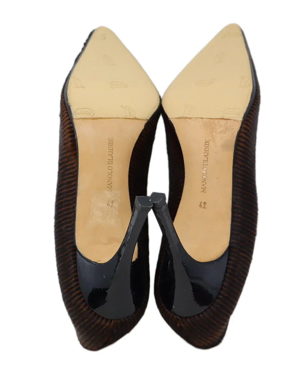 Manolo Blahnik Brown & Black Fur Heels sz 11 - Image 5
