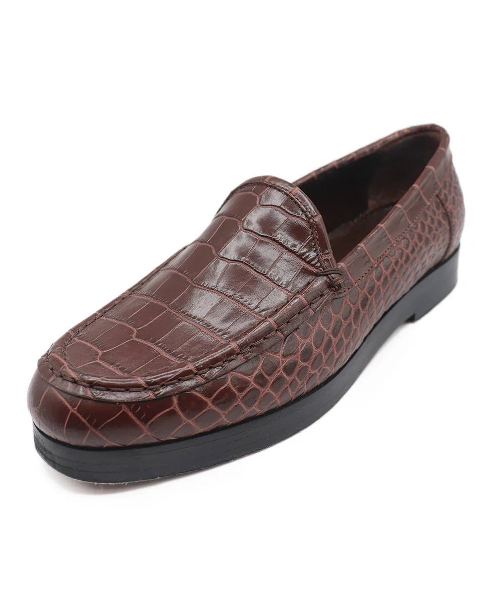 Manolo Blahnik Brown Embossed Crocodile Print Loafers Sz. 7.5