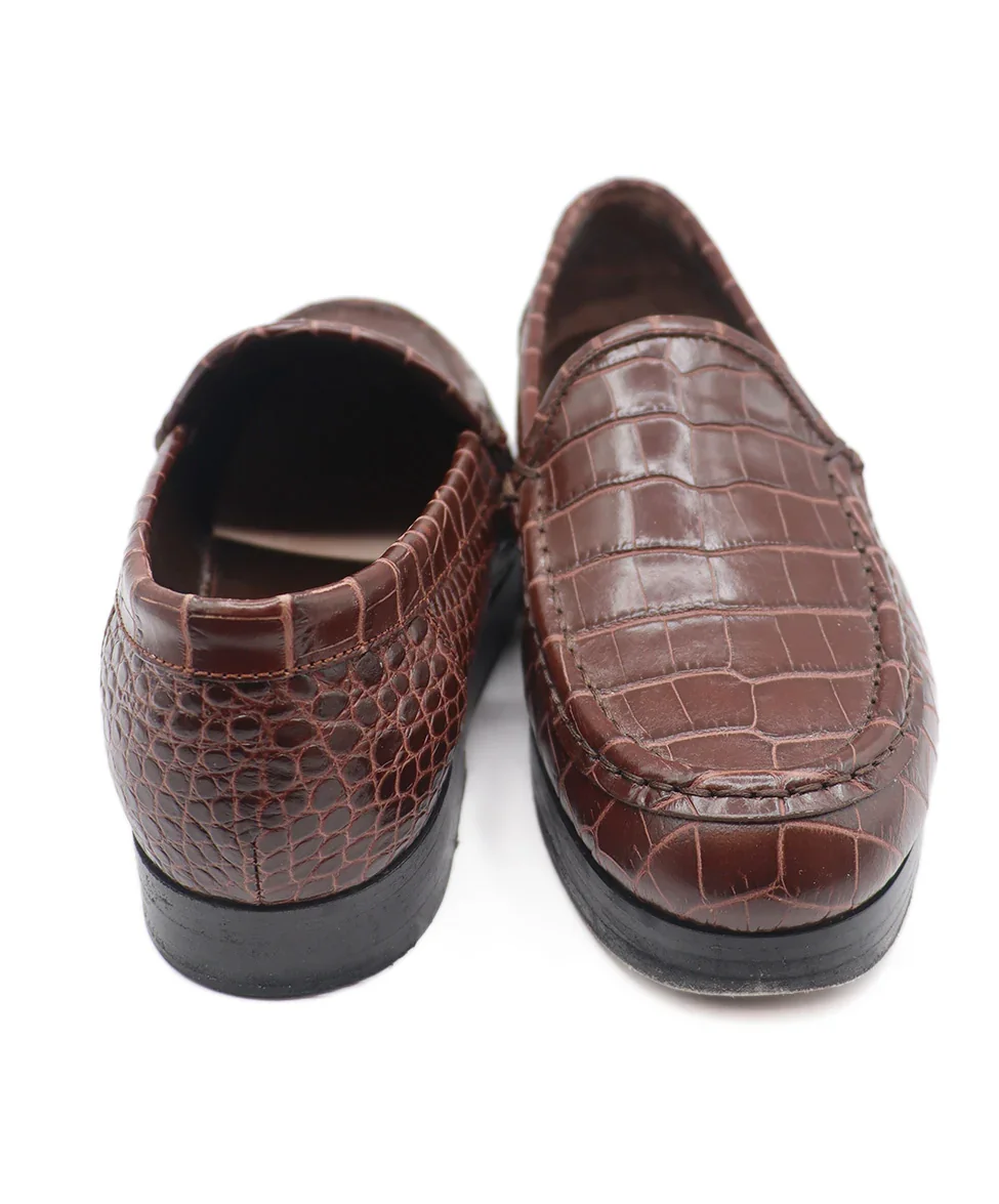 Manolo Blahnik Brown Embossed Crocodile Print Loafers Sz. 7.5 - Image 3