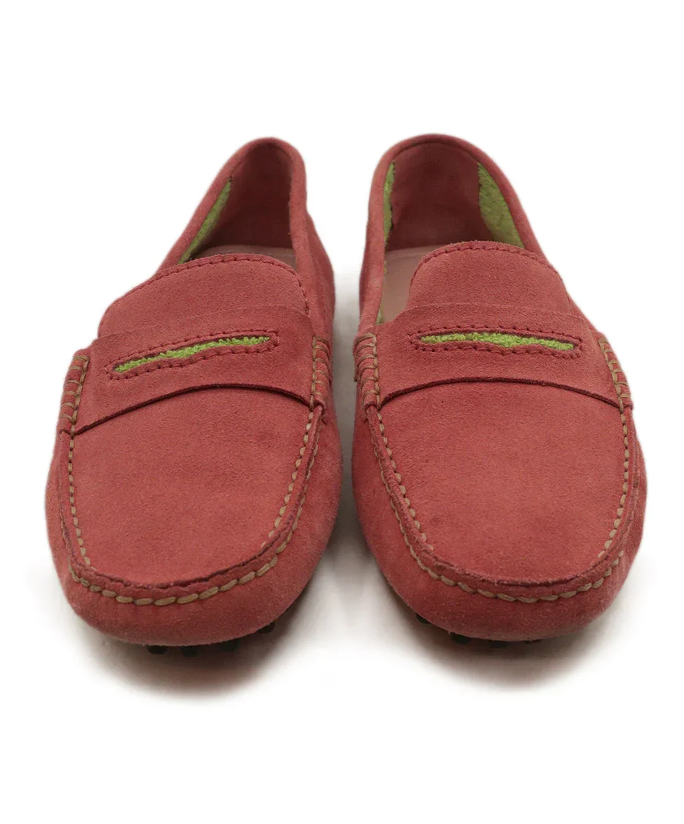 Manolo Blahnik Pink & Green Suede Loafers sz 7 - Image 4