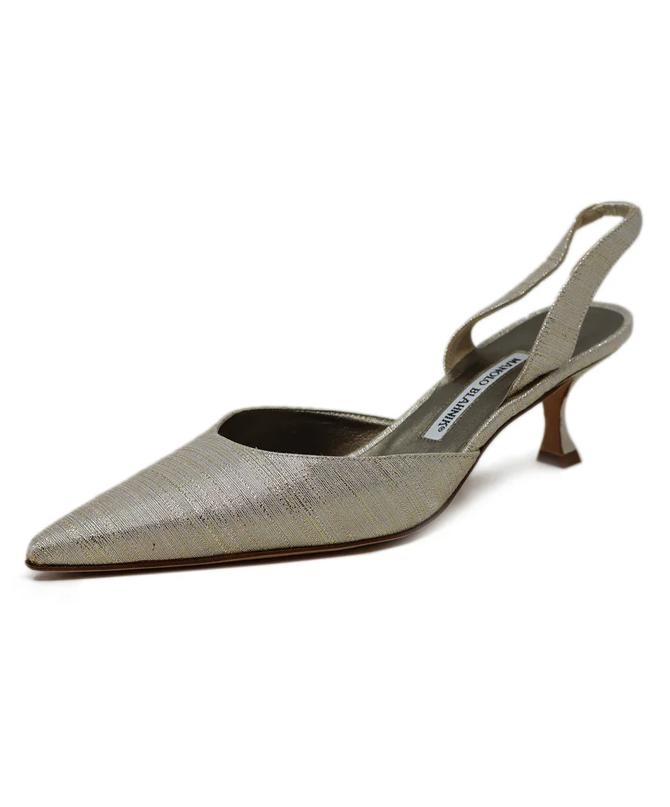 Manolo Blahnik Silver & Gold Slingback Heels sz 10