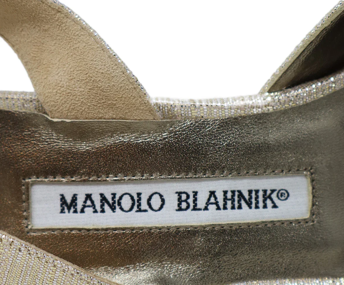 Manolo Blahnik Silver & Gold Slingback Heels sz 10 - Image 6