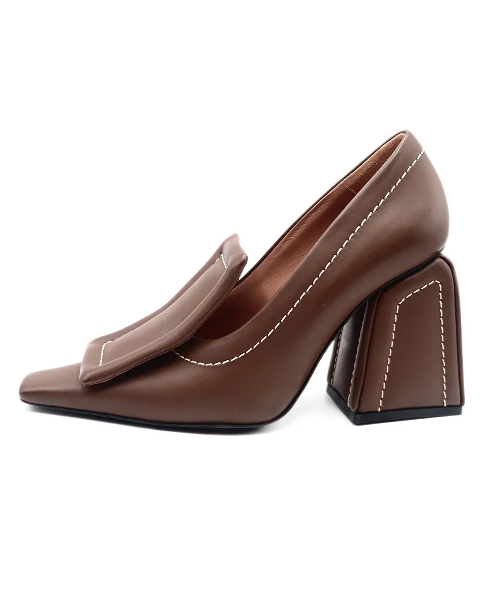 Marni Brown Leather & White Stitching Heels sz 7.5 - Image 2