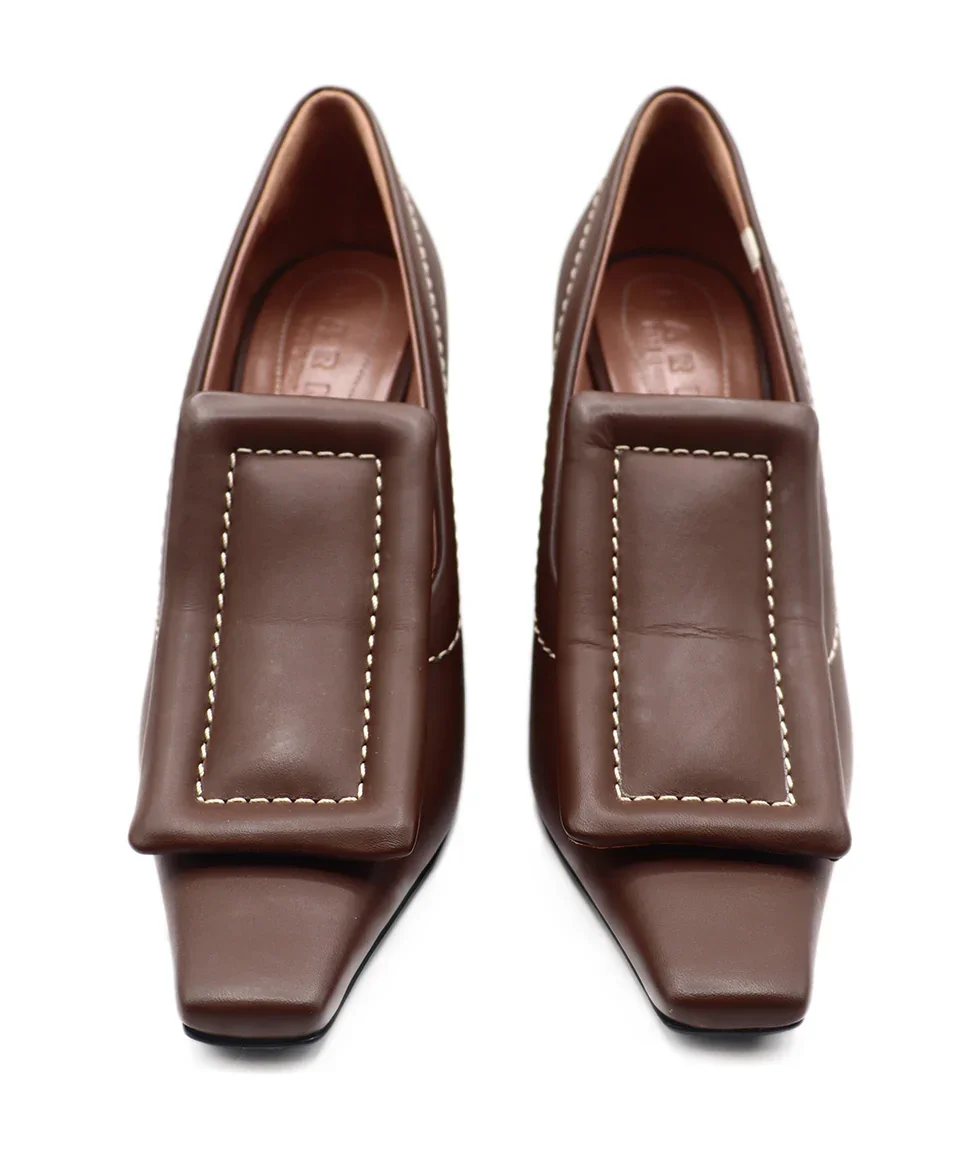 Marni Brown Leather & White Stitching Heels sz 7.5 - Image 4
