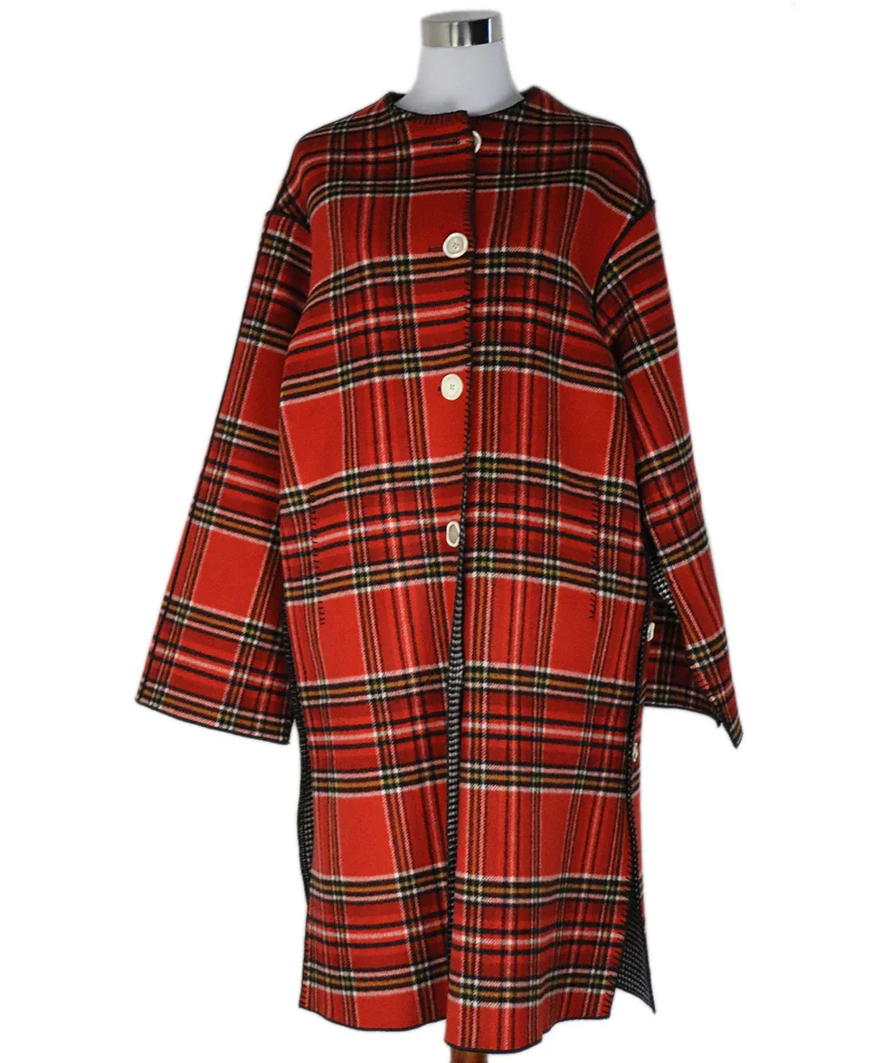 Marni Reversible Red Plaid & Blk/Wht Check Wool Coat sz 6