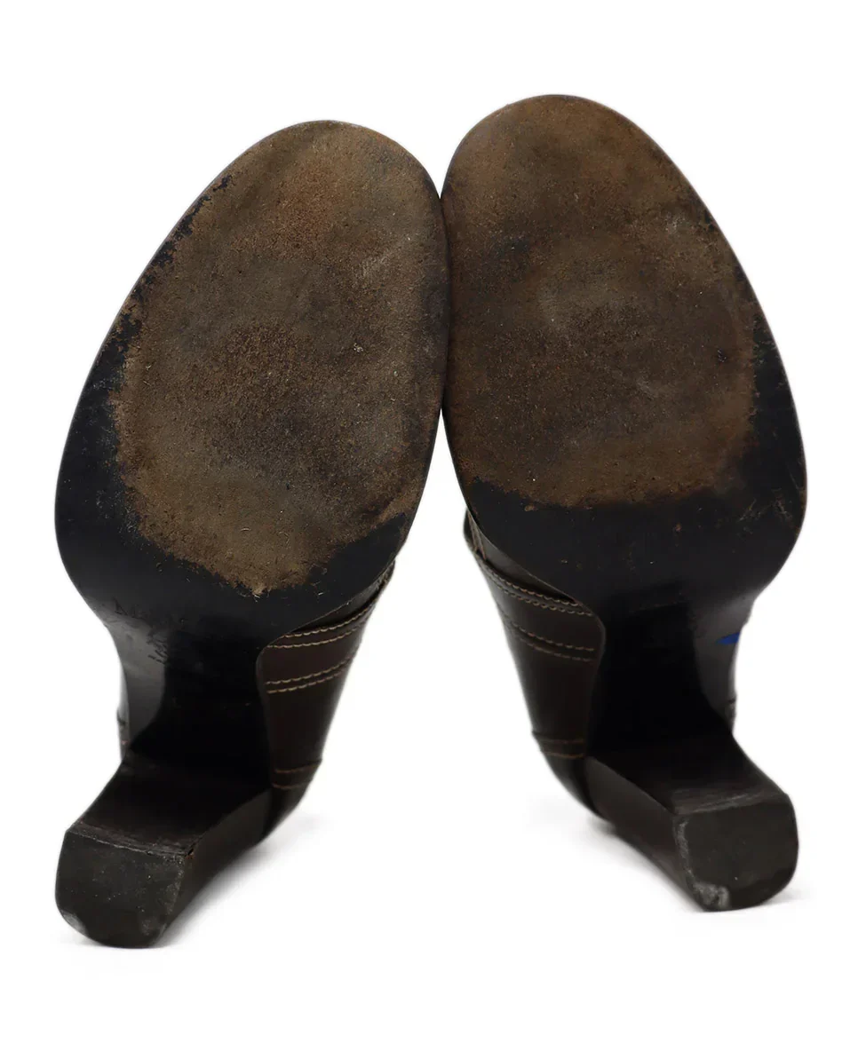 Max Mara Brown Leather & White Stitching Heels sz 6 - Image 5