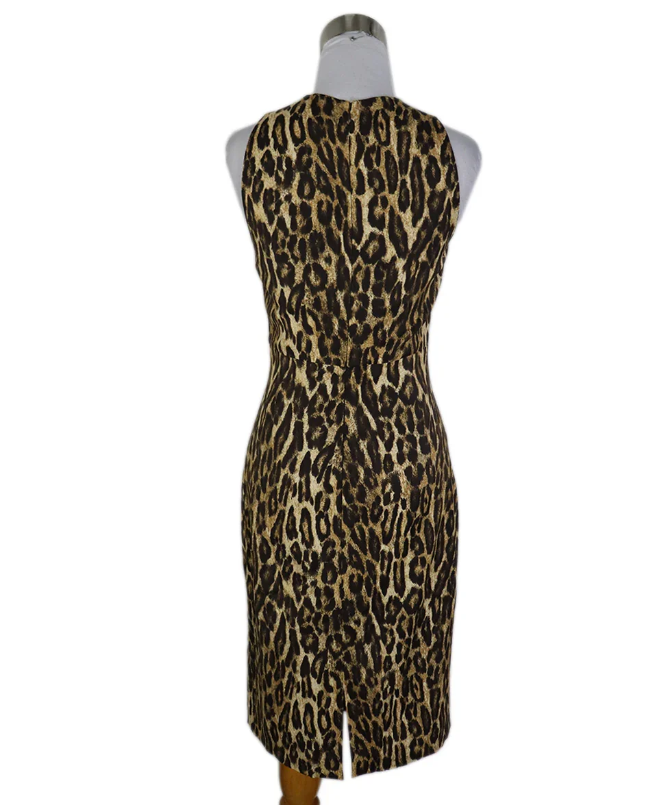 Michael Kors Brown Leopard Rayon Dress sz 6 - Image 3