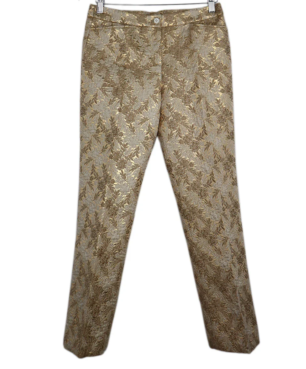 Michael Kors Metallic Gold & Ivory Brocade Pants sz 4
