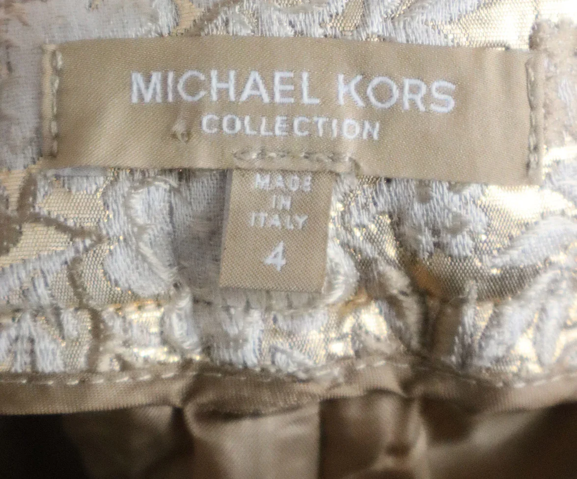 Michael Kors Metallic Gold & Ivory Brocade Pants sz 4 - Image 3