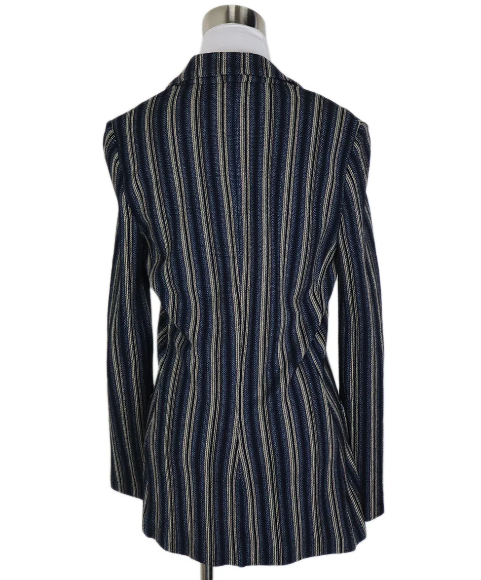 Missoni Blue and Black Striped Wool Rayon Knit Jacket sz 8 - Image 3