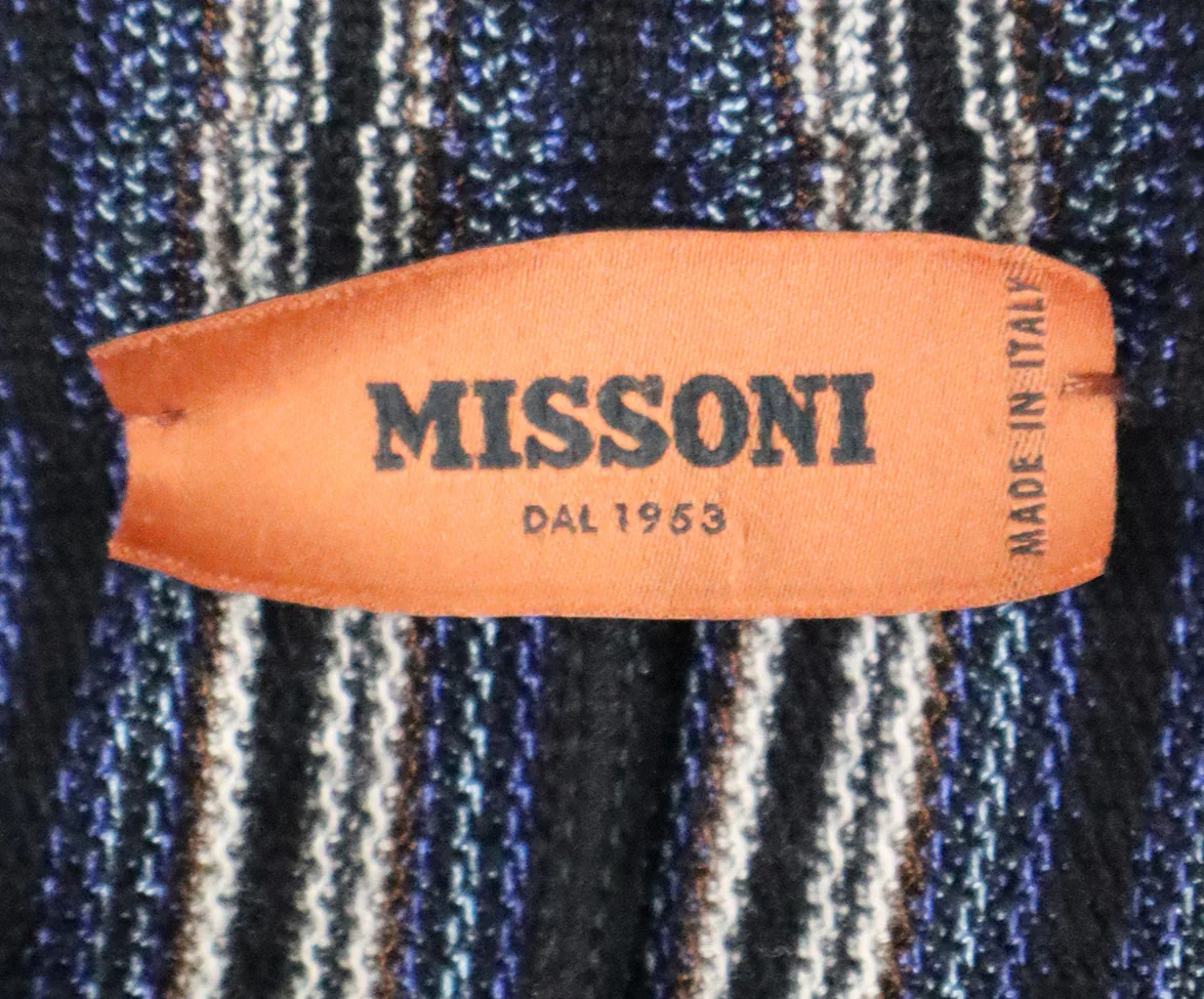 Missoni Blue and Black Striped Wool Rayon Knit Jacket sz 8 - Image 4