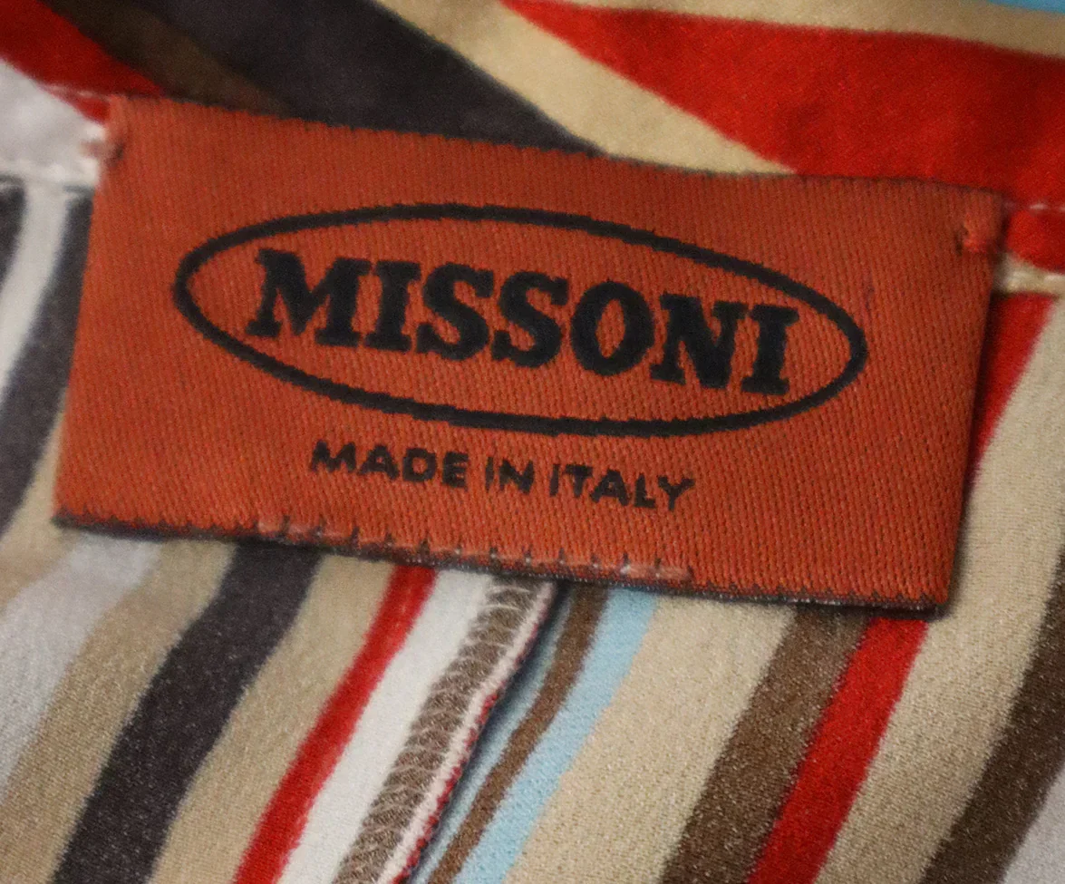 Missoni Brown Red Aqua Stripes Silk Longsleeve Blouse sz 4 - Image 4
