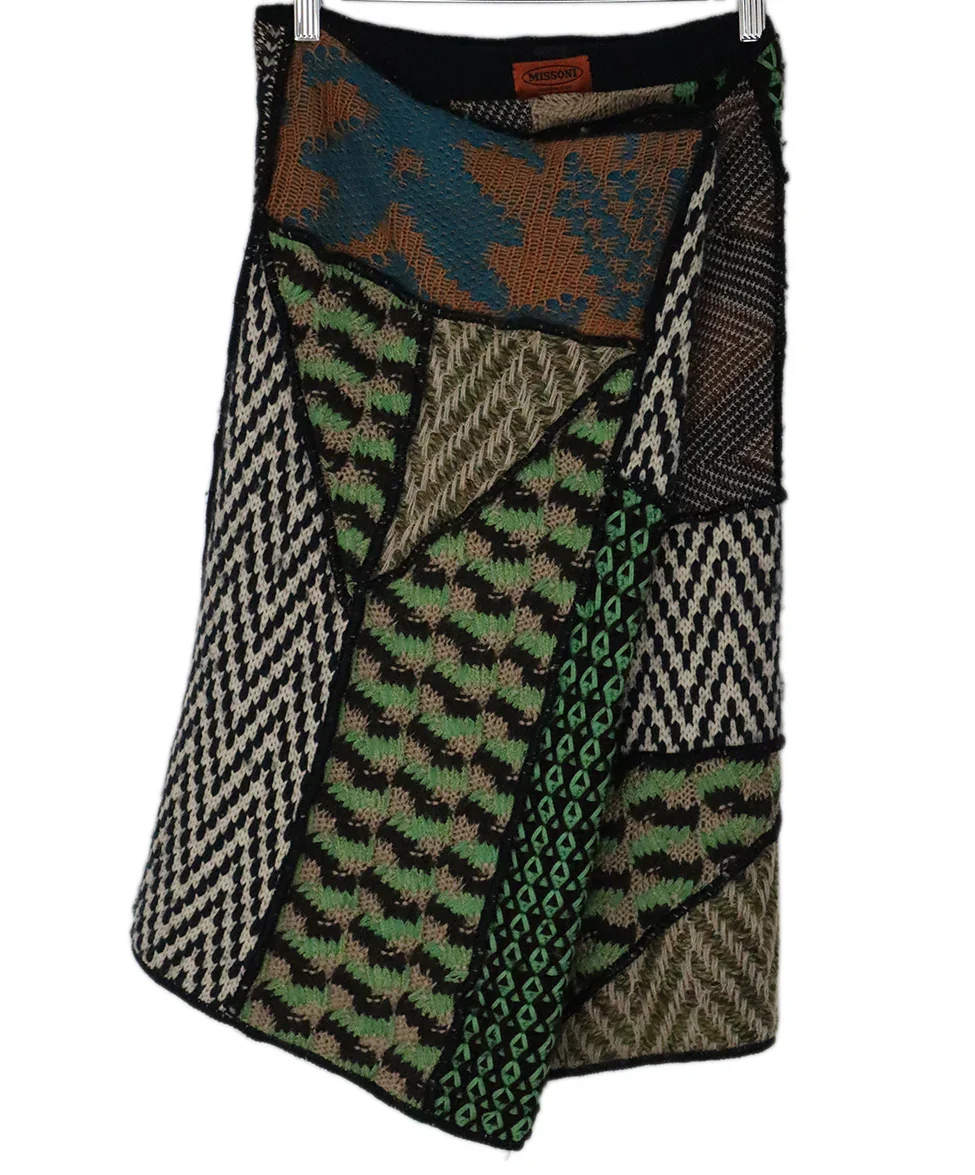 Missoni Brown Teal Green Beige Knit Wool Skirt sz 4 - Image 4