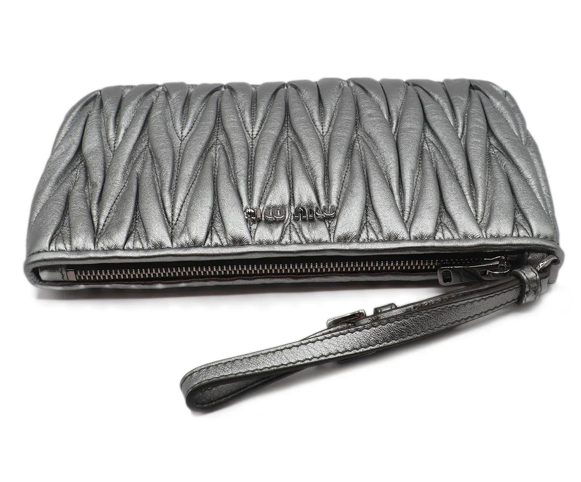 Miu Miu Metallic Silver Leather Wristlet - Image 5