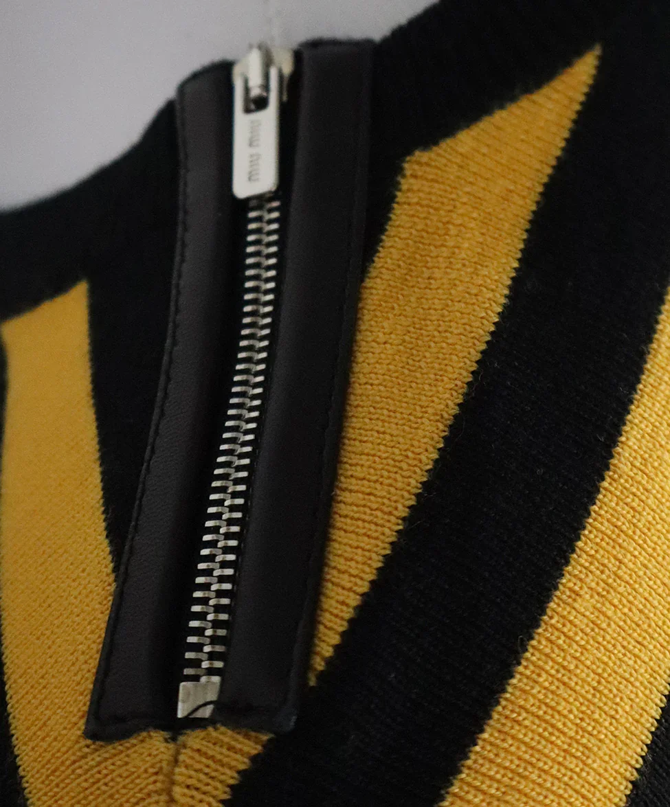 Miu Miu Yellow & Black Striped Cashmere Sweater sz 8 - Image 10