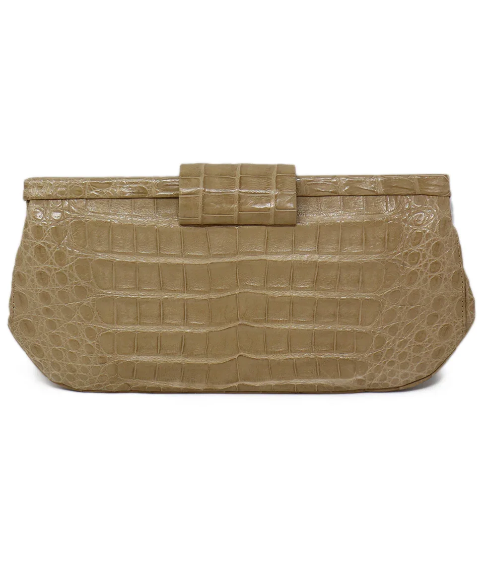 Nancy Gonzalez Beige Crocodile Leather Clutch - Image 3