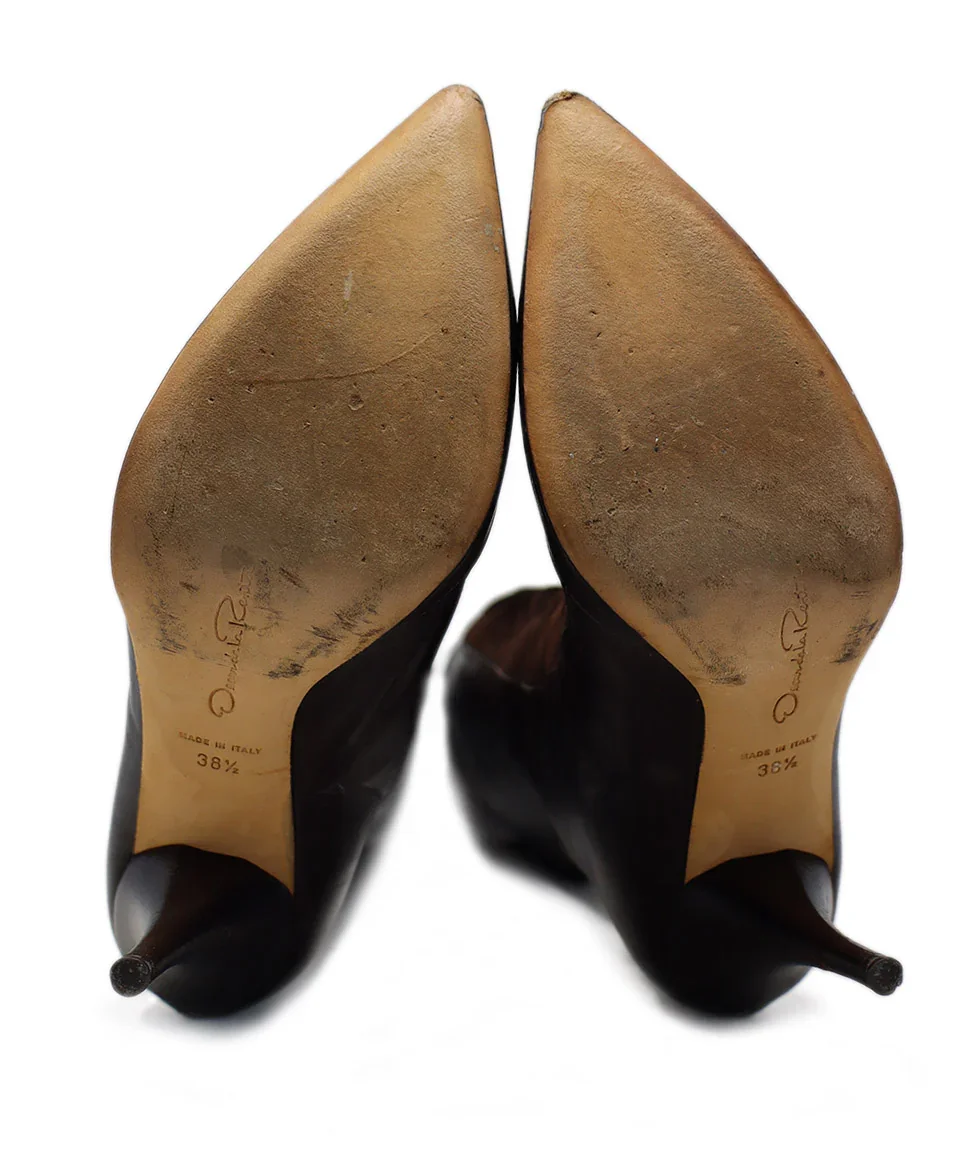 Oscar De La Renta Brown Leather Suede Boots sz 8.5 - Image 5