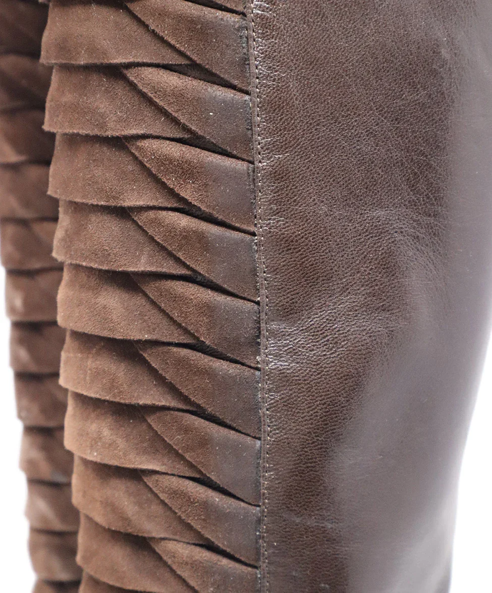 Oscar De La Renta Brown Leather Suede Boots sz 8.5 - Image 8