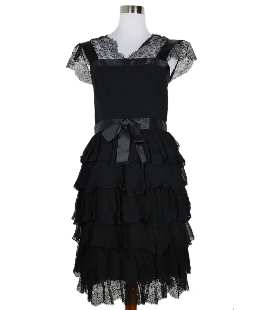 Oscar De La Renta Wool Lace Satin Bow Dress sz 6