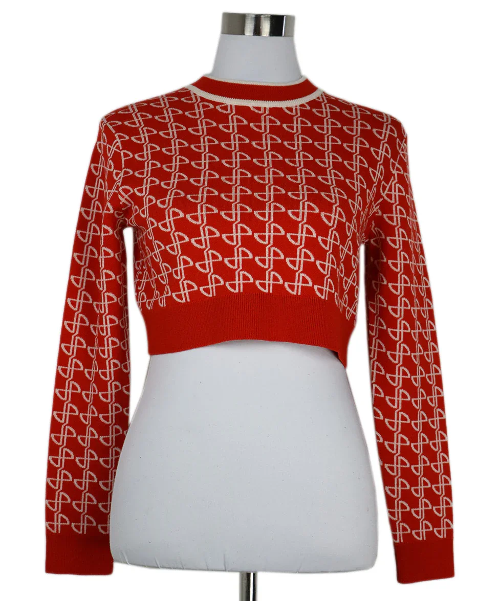 Patou Red & White Print Wool Crewneck sz 2