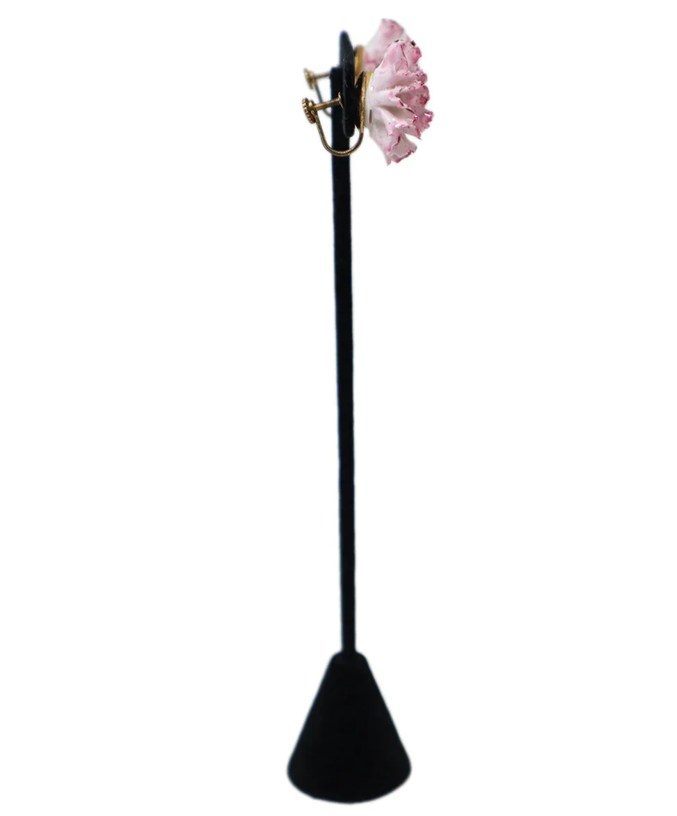Pink & White Porcelain Floral Earrings - Image 2