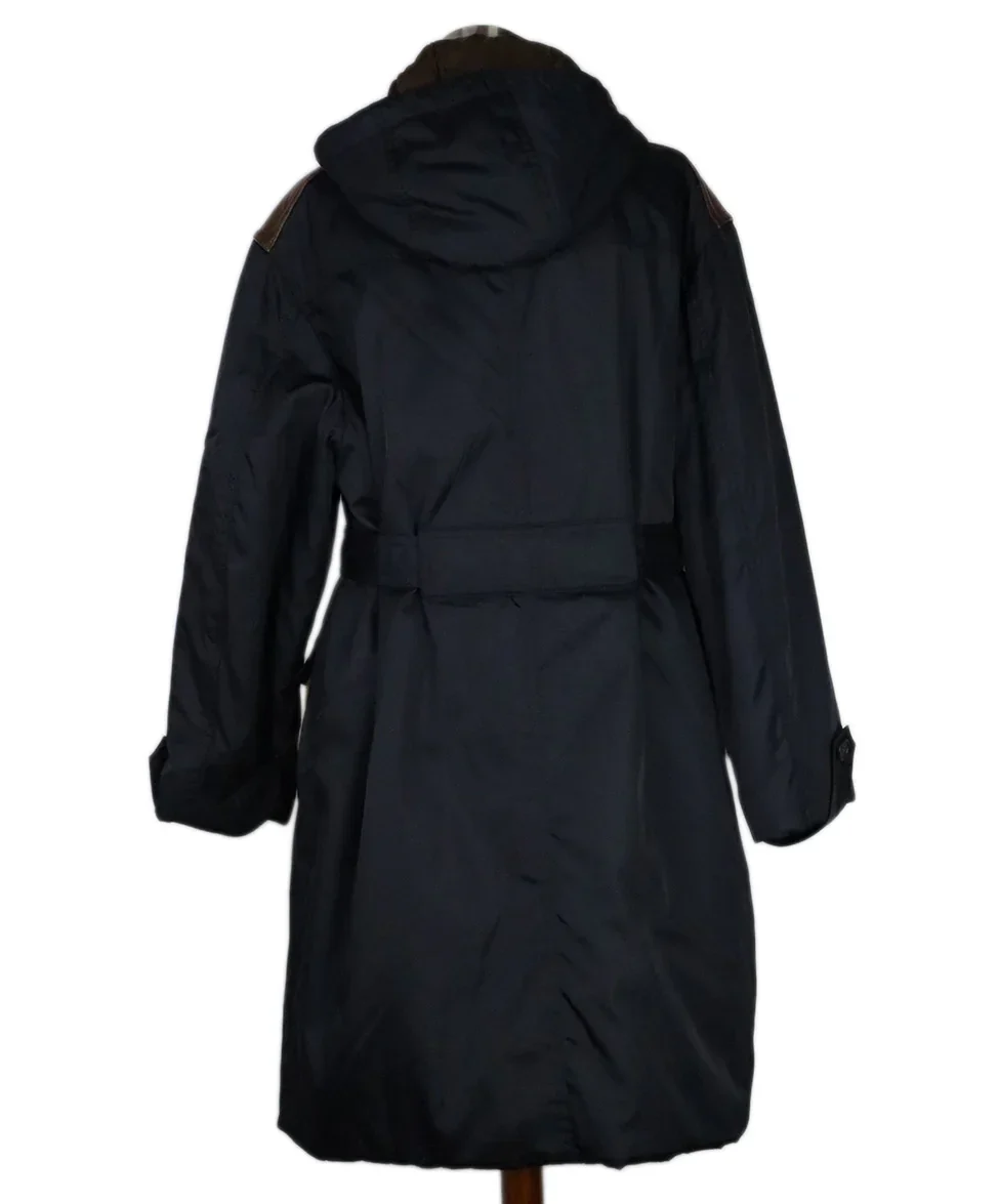 Prada Black Nylon & Brown Fur Trim Coat sz 12 - Image 3