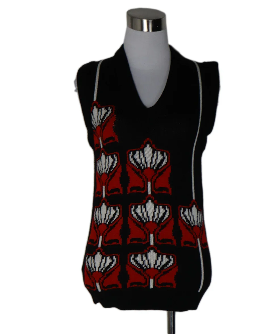 Prada Black Red White Cotton Knit Sweater Vest sz 4