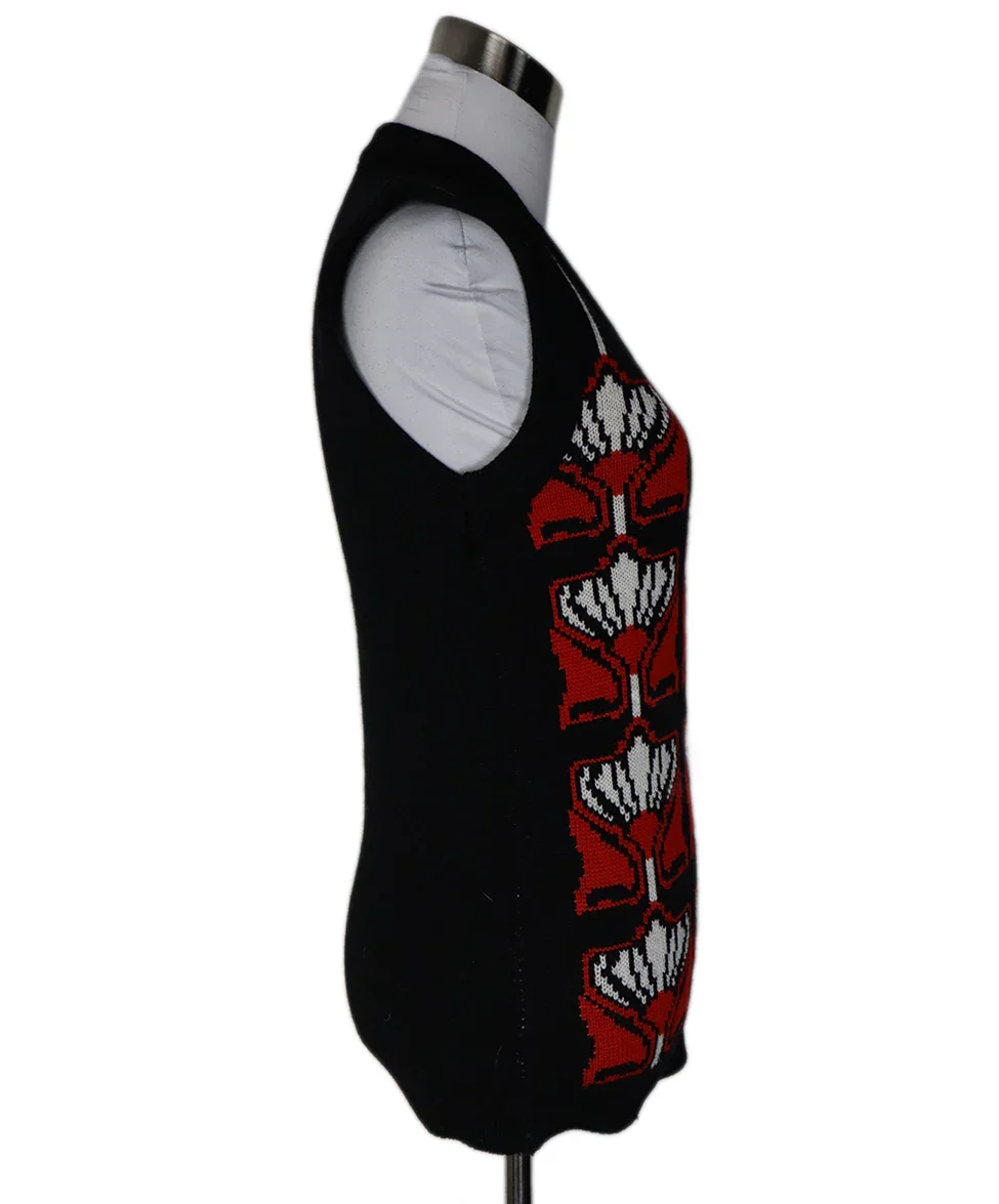 Prada Black Red White Cotton Knit Sweater Vest sz 4 - Image 2