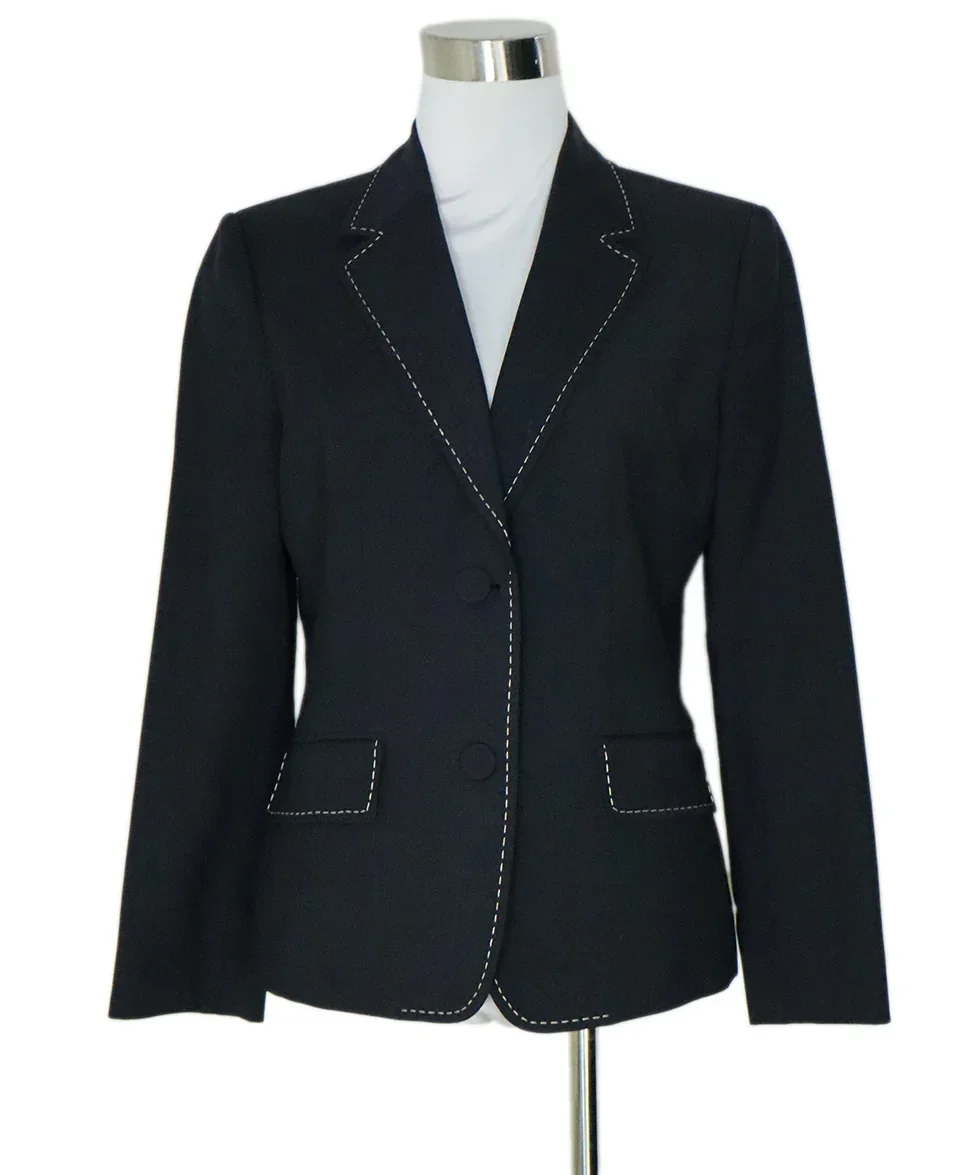 Prada Blue Navy Wool with White Stitching Jacket sz 4