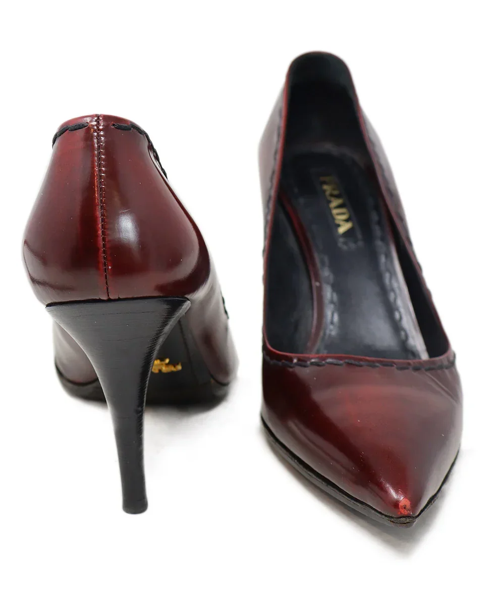 Prada Burgundy Leather Stitched Heels sz 10.5 - Image 4