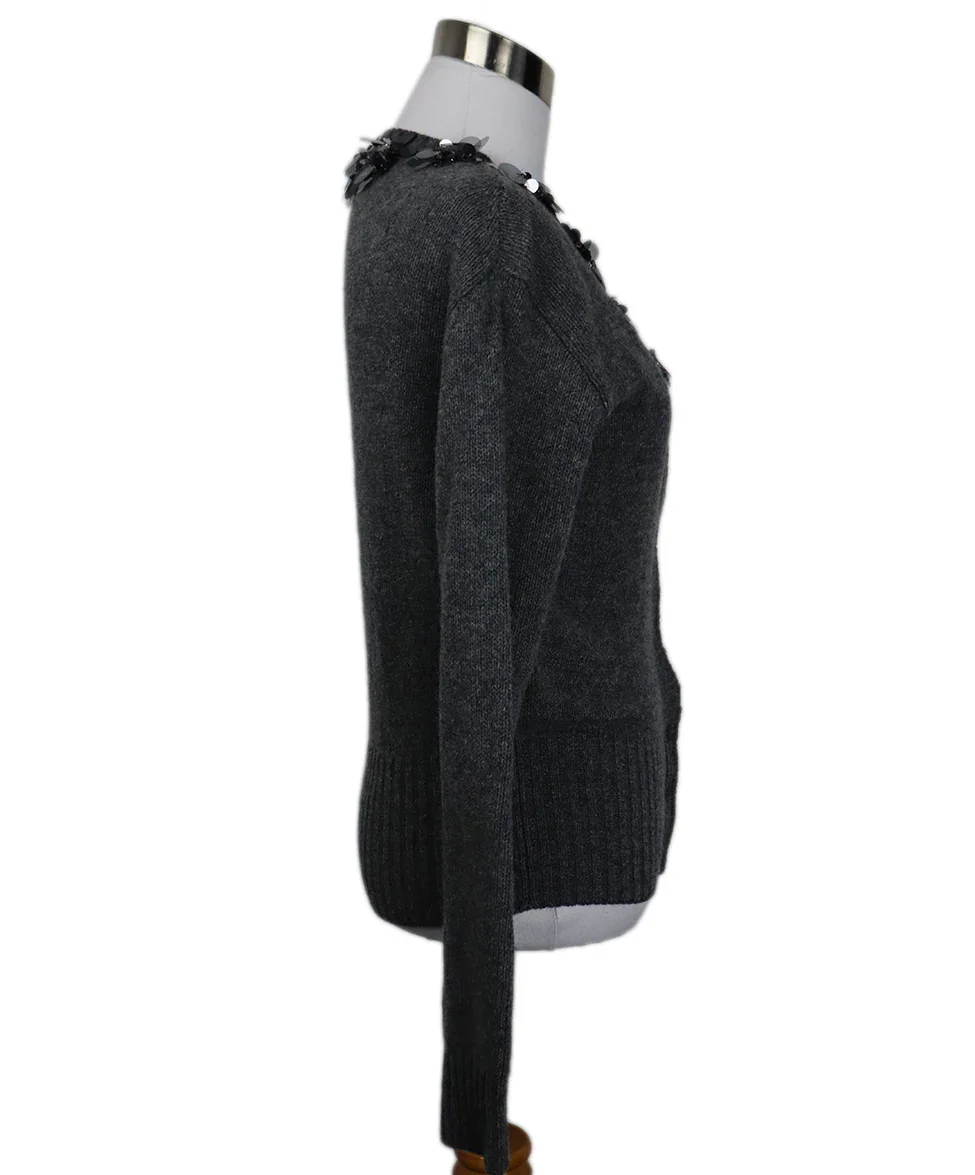 Prada Grey Wool Cashgora Cardigan Sweater with Sequins sz 2 - Image 2