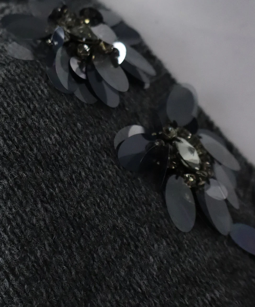 Prada Grey Wool Cashgora Cardigan Sweater with Sequins sz 2 - Image 6