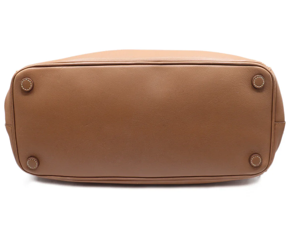 Prada Tan Leather Ivory Stitching Handbag - Image 4