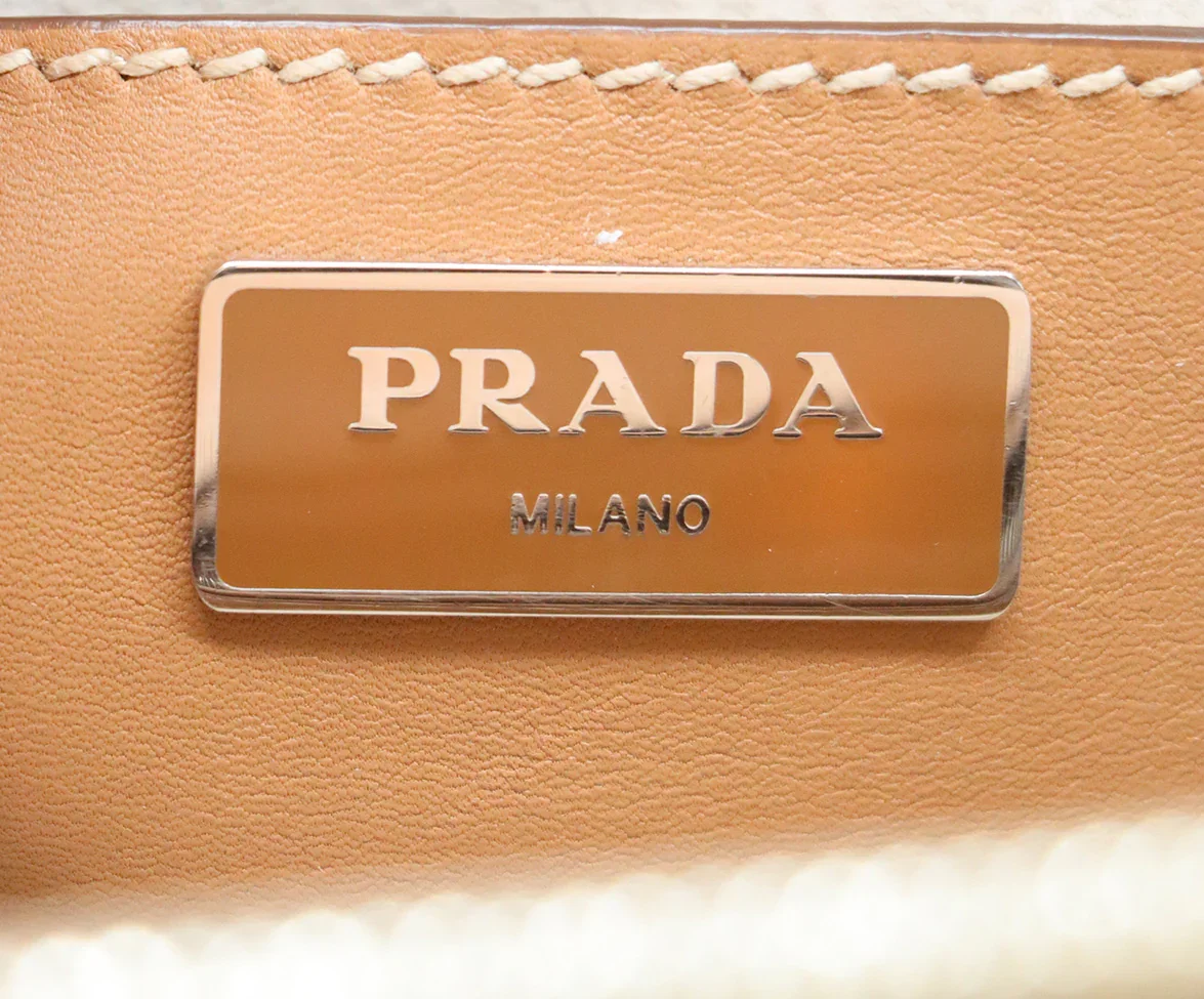 Prada Tan Leather Ivory Stitching Handbag - Image 8
