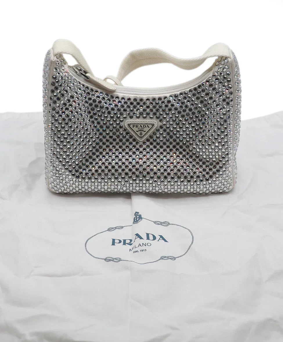 Prada White Rhinestone Re-Edition Shoulder Bag - Image 6