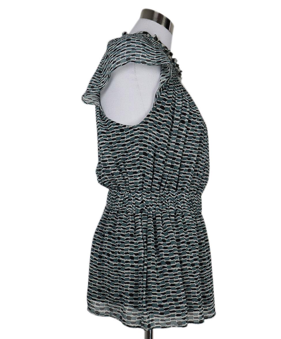 Proenza Schouler Teal & Black Print Silk Top sz 8 - Image 2