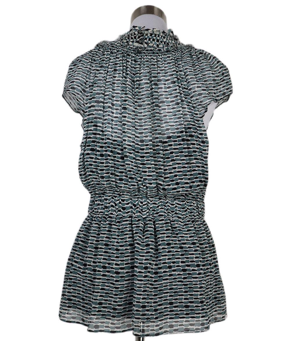 Proenza Schouler Teal & Black Print Silk Top sz 8 - Image 3