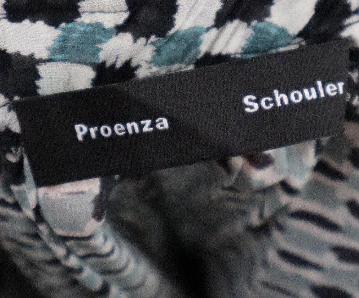 Proenza Schouler Teal & Black Print Silk Top sz 8 - Image 4