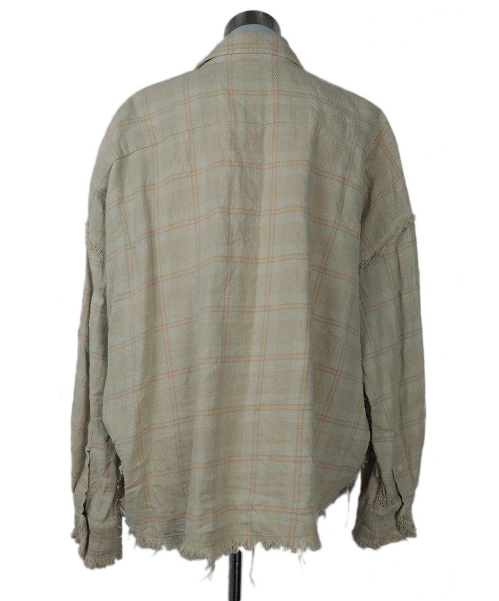 R13 Beige & Pink Plaid Flannel Shirt sz 2 - Image 3